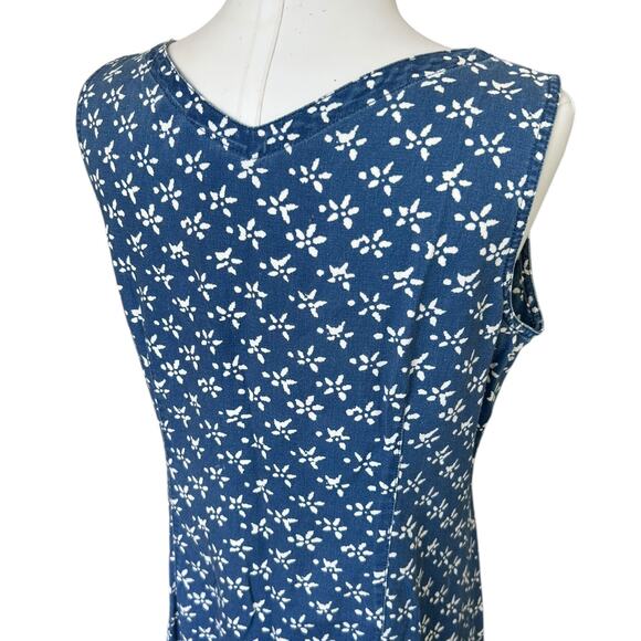 Vintage 90s Liz Claiborne Women's Maxi Sleeveless Dress Denim Floral Print sz 10 - Picture 2 of 9